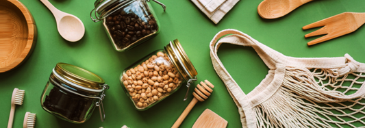 flat lay reusable jar and bag